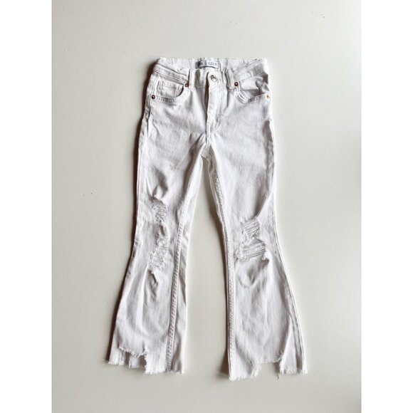 Girls' ZARA White Distressed Stretch Denim Flare Jeans, Size 8 - Picture 1 of 13